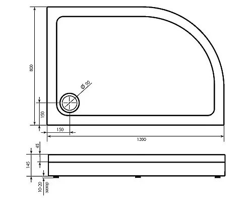 Приобрести Акриловый поддон для душа Bas Раунд 120х80 R ПН00070 Белый в магазине сантехники Santeh-Crystal.ru