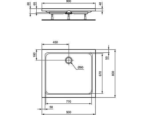 Заказать Акриловый поддон для душа Ideal Standard Hotline 90х80 K277301 Белый в магазине сантехники Santeh-Crystal.ru