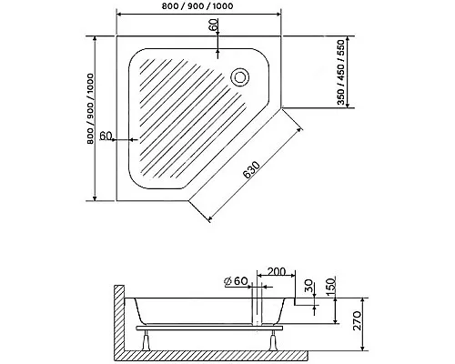 Заказать Акриловый поддон для душа RGW Acrylic BT/CL-S-A 100x100 16180500-51 Белый в магазине сантехники Santeh-Crystal.ru