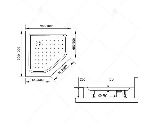 Купить Акриловый поддон для душа RGW Acrylic LUX/TN-TR 90x90 16180599-41 Белый в магазине сантехники Santeh-Crystal.ru