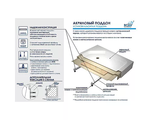 Заказать Акриловый поддон для душа RGW Acrylic B/CL-S 90x90 16180199-51 Белый в магазине сантехники Santeh-Crystal.ru