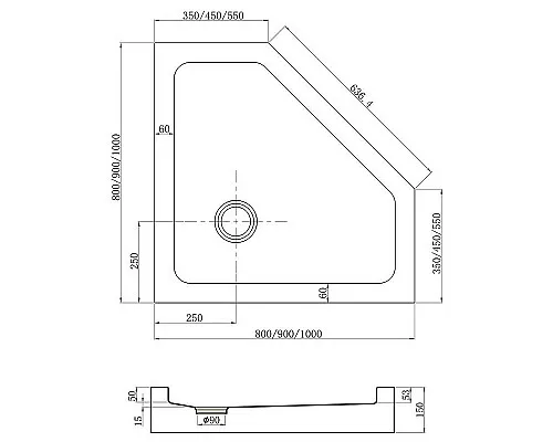 Купить Акриловый поддон для душа Veconi Tezeo TZ-53 100x100 TZ53-100-C5 Белый в магазине сантехники Santeh-Crystal.ru