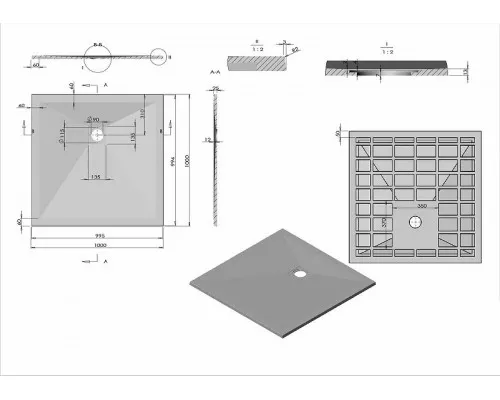 Приобрести Душевой поддон из искусственного камня Vincea 100x100 VST-4SR1010A+Vsph-D132 Антрацит в магазине сантехники Santeh-Crystal.ru