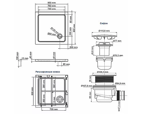 Купить Акриловый поддон для душа WasserKRAFT Amper 90x90 29T03 Белый глянец в магазине сантехники Santeh-Crystal.ru
