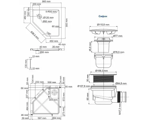 Заказать Акриловый поддон для душа WasserKRAFT Isen 90x90 26T11 Белый глянец в магазине сантехники Santeh-Crystal.ru
