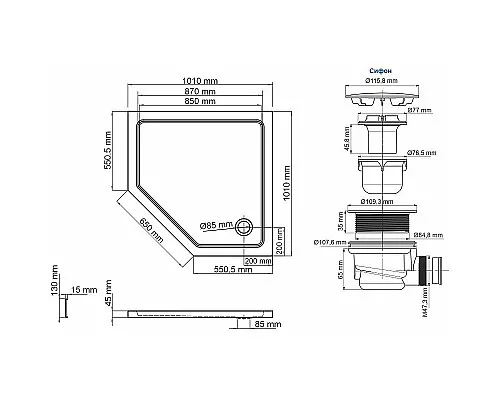 Приобрести Акриловый поддон для душа WasserKRAFT Isen 101х101 26T38 Белый глянец в магазине сантехники Santeh-Crystal.ru