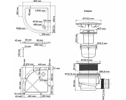 Купить Акриловый поддон для душа WasserKRAFT Isen 80x80 26T00 Белый глянец в магазине сантехники Santeh-Crystal.ru
