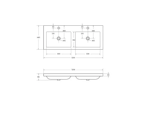 Заказать Раковина Cezares Eco 120 CZR-1200/480-2-LV-MR-ECO двойная Белая в магазине сантехники Santeh-Crystal.ru