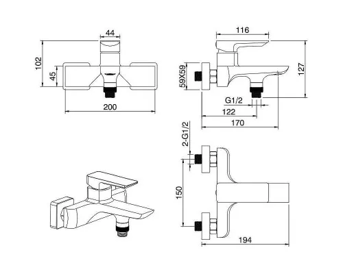 Купить Смеситель для ванны Allen Brau Infinity 5.21006-31 Черный матовый в магазине сантехники Santeh-Crystal.ru