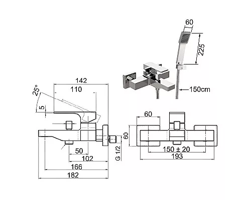 Заказать Смеситель для ванны Remer Absolute AU02 Хром в магазине сантехники Santeh-Crystal.ru
