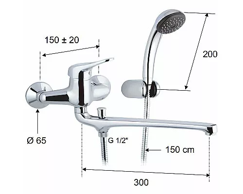 Заказать Смеситель для ванны Remer Kiss K49 универсальный Хром в магазине сантехники Santeh-Crystal.ru
