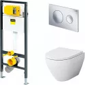 Комплект унитаза AM.PM Spirit FlashClean C701700WH + C707857WH с инсталляцией Viega Prevista Dry 792855 с сиденьем Микролифт и клавишей смыва Хром