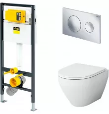 Комплект унитаза AM.PM Spirit FlashClean C701700WH + C707857WH с инсталляцией Viega Prevista Dry 792855 с сиденьем Микролифт и клавишей смыва Хром