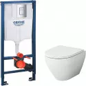 Комплект унитаза AM.PM Spirit FlashClean C701700WH + C707857WH с инсталляцией Grohe Rapid SL 38772001 с сиденьем Микролифт и клавишей смыва Хром