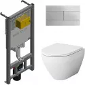 Комплект унитаза AM.PM Spirit FlashClean C701700WH + C707857WH с сиденьем Микролифт и инсталляцией Jacob Delafon E29025-NF + E4316-CP с клавишей смыва Хром