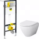 Комплект унитаза AM.PM Spirit FlashClean C701700WH + C707857WH с инсталляцией Viega Prevista Dry 8524.14 792596 с сиденьем Микролифт и клавишей смыва Хром