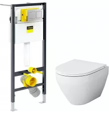 Комплект унитаза AM.PM Spirit FlashClean C701700WH + C707857WH с инсталляцией Viega Prevista Dry 8524.14 792596 с сиденьем Микролифт и клавишей смыва Хром