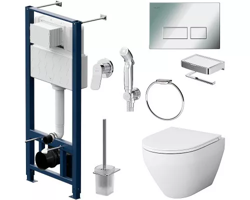Купить Комплект унитаза с инсталляцией AM.PM Spirit V2.0 CK70HA с сиденьем Микролифт с клавишей смыва Хром с гигиеническим душем и аксессуарами для ванной к в магазине сантехники Santeh-Crystal.ru