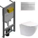Комплект унитаза Aquatek Европа AQ1900-00 с сиденьем Микролифт и инсталляцией Jacob Delafon E29025-NF+E4316-CP с клавишей смыва Хром