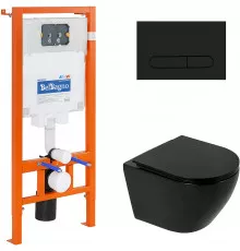 Комплект унитаза с инсталляцией BelBagno Colorato BB062CHR-MB/BB062SC-MB/BB002-80/BB007-PR-NERO.M с сиденьем Микролифт и Черной матовой клавишей смыва