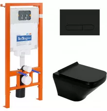 Комплект унитаза с инсталляцией BelBagno Sela BB3201CHR-MB/BB3201SC-MB/BB002-80/BB007-PR-NERO.M с сиденьем Микролифт и Черной матовой клавишей смыва