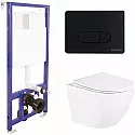 Комплект унитаза BelBagno Uno BB3105CHR/SC с инсталляцией Berges Wasserhaus Novum D5 040235 с сиденьем Микролифт и Черной матовой клавишей смыва