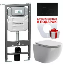 Комплект унитаза с инсталляцией Ceramica Nova Forma CN3009_1001B_1000 с сиденьем Микролифт и Черной матовой клавишей смыва