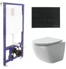 Унитаз с инсталляцией Ceramicanova Forma CN3009 + Berges Novum L5 040215 с сиденьем Микролифт и Черной матовой клавишей смыва