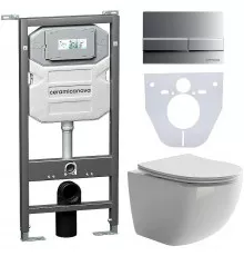 Комплект унитаза с инсталляцией Ceramicanova Forma CN3009_1002M_1000 с сиденьем Микролифт и клавишей смыва Хром матовый