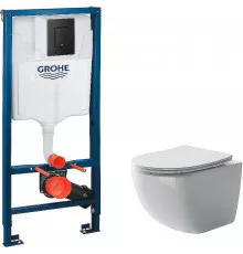 Комплект унитаза Ceramicanova Forma CN3009 с инсталляцией Grohe Rapid SL 38811KF0 с сиденьем Микролифт и Черной матовой клавишей смыва