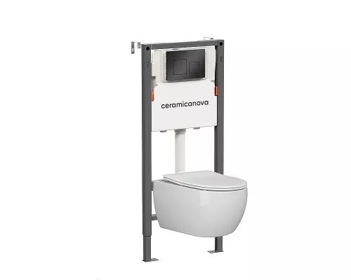 Унитаз с инсталляцией Ceramicanova Игра (Play) CN3001_121002MB цвет Белый с сиденьем Микролифт и клавишей смыва цвет Черный матовый