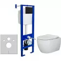 Унитаз с инсталляцией Ceramicanova Play CN3001 + Berges Atom 410 040340 с сиденьем Микролифт и Черной матовой клавишей смыва