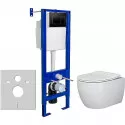 Унитаз с инсталляцией Ceramicanova Play CN3001 + Berges Atom 410 040332 с сиденьем Микролифт и Черной матовой клавишей смыва