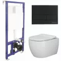 Унитаз с инсталляцией Ceramicanova Play CN3001 + Berges Novum L5 040215 с сиденьем Микролифт и Черной матовой клавишей смыва