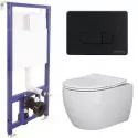 Унитаз с инсталляцией Ceramicanova Play CN3001 + Berges Novum D5 040235 с сиденьем Микролифт и Черной матовой клавишей смыва