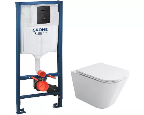 Комплект унитаза Ceramicanova Union CN4009T с инсталляцией Grohe Rapid SL 38811KF0 с сиденьем Микролифт и Черной матовой клавишей смыва