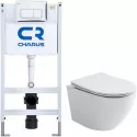 Комплект унитаза Ceramicanova Uno Rimless CN11001 с инсталляцией Charus City CR.200.21.01 с сиденьем Микролифт и клавишей смыва Хром глянцевый