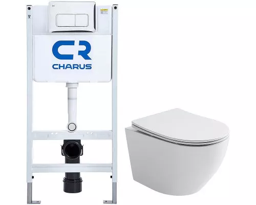 Комплект унитаза Ceramicanova Uno Rimless CN11001 с инсталляцией Charus City CR.200.21.01 с сиденьем Микролифт и клавишей смыва Хром глянцевый