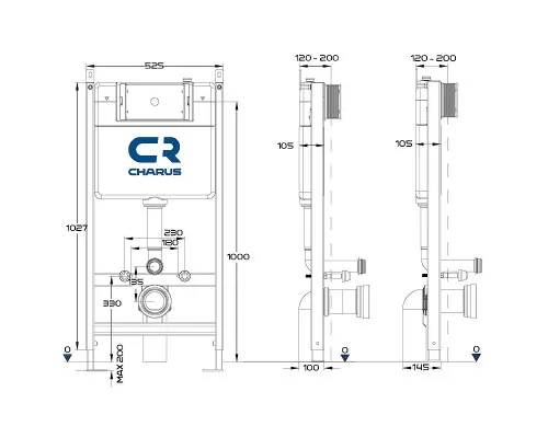 Комплект унитаза Ceramicanova Uno Rimless CN11001 с инсталляцией Charus City CR.200.21.01 с сиденьем Микролифт и клавишей смыва Хром глянцевый