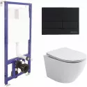 Комплект унитаза Ceramicanova Uno Rimless CN11001 с инсталляцией Berges Novum L5 040215 с сиденьем Микролифт и Черной матовой клавишей смыва