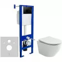 Комплект унитаза Ceramicanova Uno Rimless CN11001 с инсталляцией Berges Atom 410 040332 с сиденьем Микролифт и Черной матовой клавишей смыва