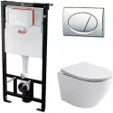 Комплект унитаза Ceramicanova Uno Rimless CN11001 с инсталляцией Alcaplast Sadromodul AM101/1120-3:1 RU M71-0001 с сиденьем Микролифт и клавишей смыва Хром