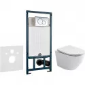 Комплект унитаза Ceramicanova Uno Rimless CN11001 с сиденьем Микролифт и инсталляцией WeltWasser WW Marberg 507 10000005949+10000005952 с клавишей смыва Хром глянцевый
