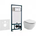 Комплект унитаза Ceramicanova Uno Rimless CN11001 с сиденьем Микролифт и инсталляцией WeltWasser WW Marberg 507 10000005949+10000005953 с клавишей смыва Хром глянцевый