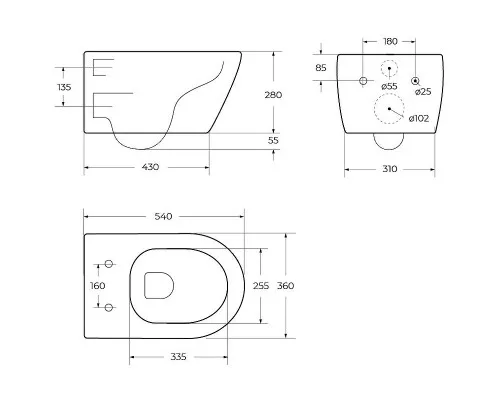Унитаз Cezares Molveno CZR-2468-TH-R/CZR-2011-SC подвесной с сиденьем Микролифт