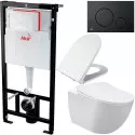 Комплект унитаза Creavit Free FE320-11CB00E-0000+KC0103.03.0000E с сиденьем Микролифт и инсталляцией Alcaplast Sadroмodul AM101/1120-0001+M678 с Черной матовой клавишей смыва