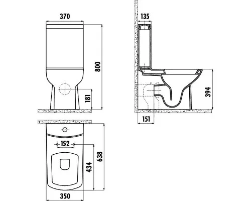 Заказать Унитаз компакт Creavit Lara LR360-11SM00E-0000 Черный матовый без бачка и сиденья в магазине сантехники Santeh-Crystal.ru