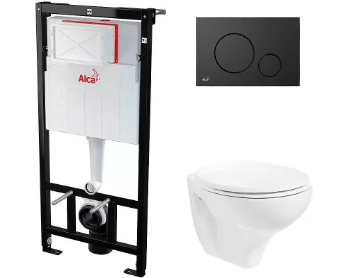 Купить Комплект унитаза Creavit Perla TP320-11CB00E-0000+KC0703.01.0000E с сиденьем Микролифт и инсталляцией Alcaplast Sadroмodul AM101/1120-0001+M678 с Черной матовой клавишей смыва в магазине сантехники Santeh-Crystal.ru