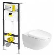 Комплект унитаза Duravit Architec 45720900A1 с инсталляцией Viega Prevista Dry 792855 с сиденьем Микролифт и клавишей смыва Хром