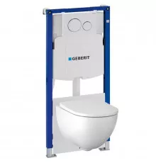 Комплект унитаза с инсталляцией Geberit Acanto 500.301.KJ.A с сиденьем Микролифт и Белой клавишей смыва